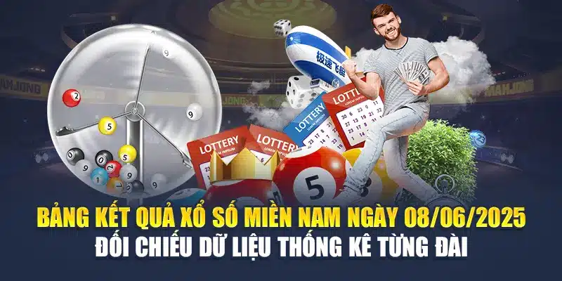 Bảng kết quả xổ số miền Nam ngày 08/06/2025 đối chiếu dữ liệu thống kê từng đài